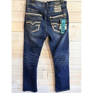 Platini Men's Western Jeans Straight Leg Dark Blue Wash Size 32x32 New With Tags